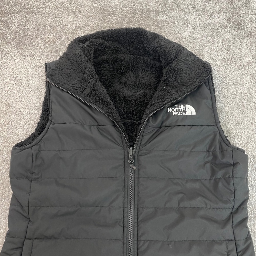North Face Reversible Vest Womens Small Puffer Fleece Mossbud Insulated Black
